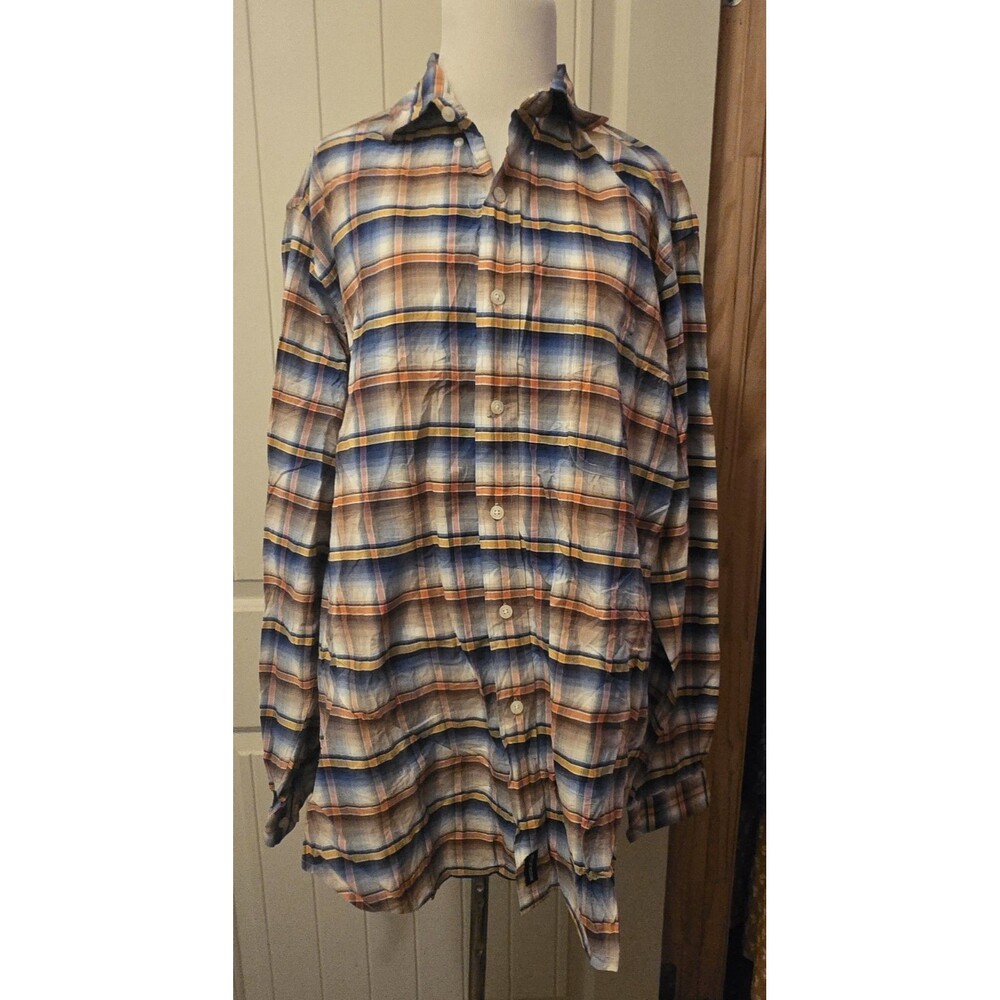 Rough Stock Panhandle Slim Men's Large Plaid Western Shirt Orange Blue L